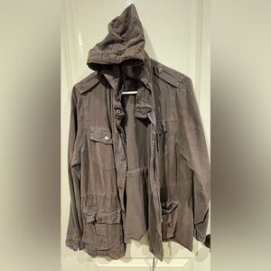 Angie Vintage Faded Plum Zip Hooded Military Utility Cargo Lightweight Jacket L